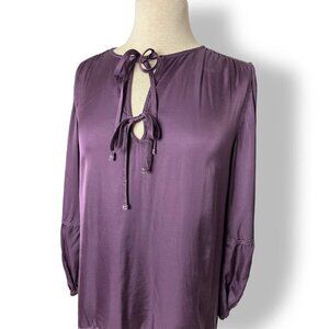 NWT Nation LTD Sandra Seamed Peasant Long Sleeve Blouse Purple Rain Sz S Ties